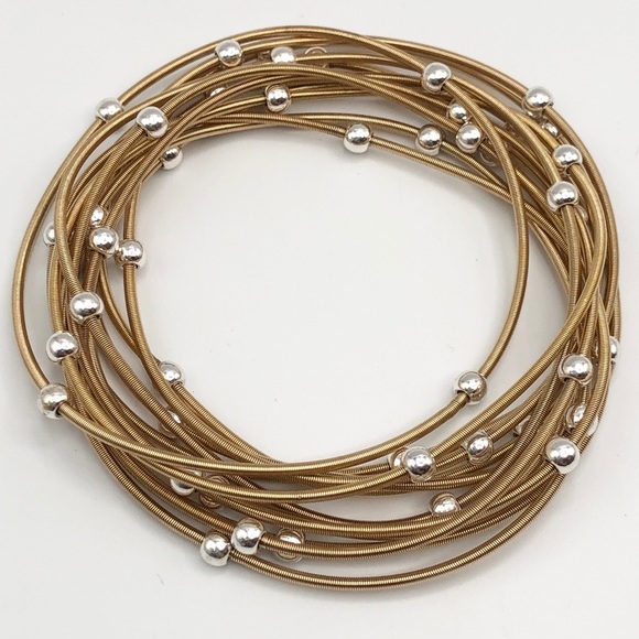 NEW PIANO WIRE 12 STACK GOLD SILVER BRACELET SET - Picture 2 of 4